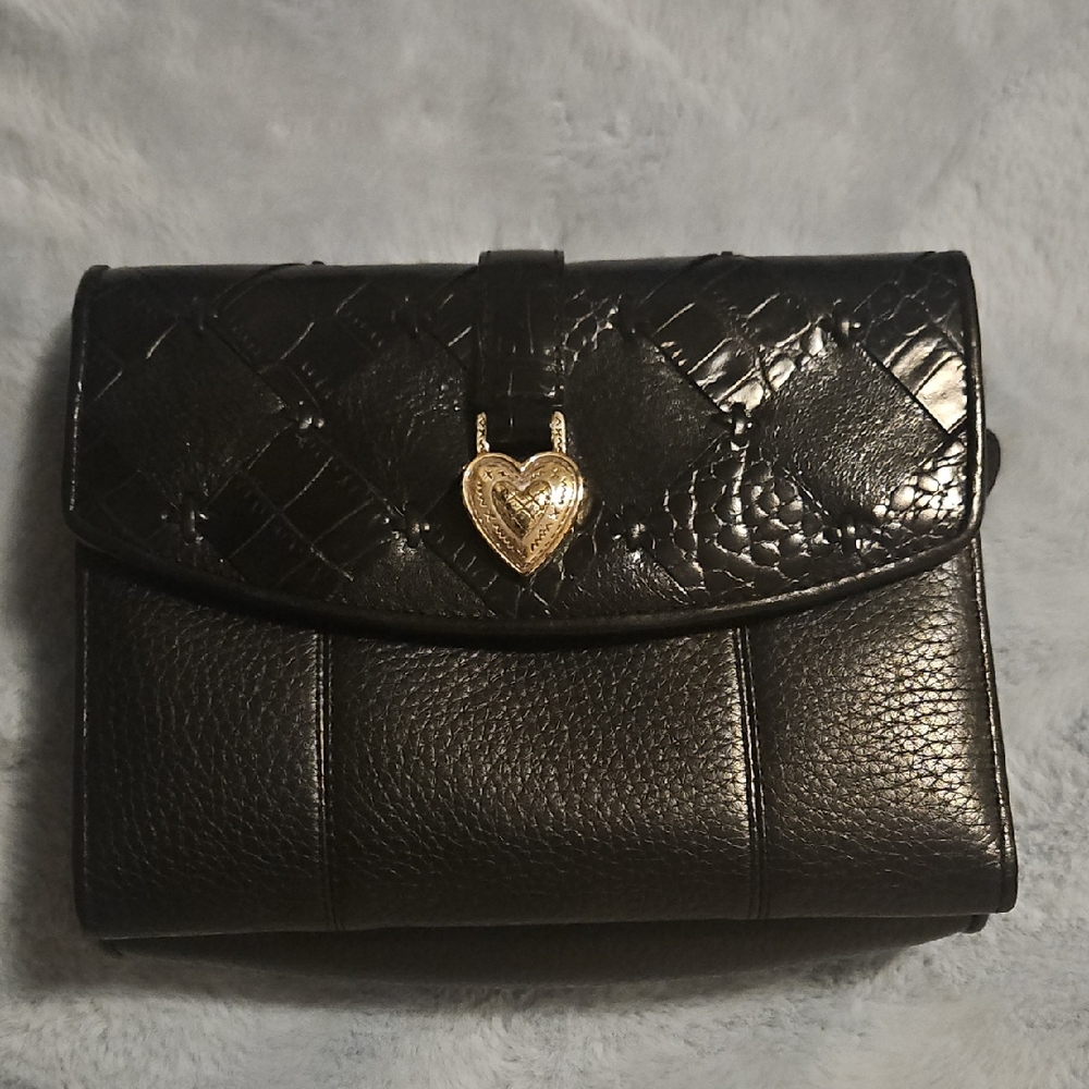 Brighton Black Leather Crossbody with Silver Heart Clasp